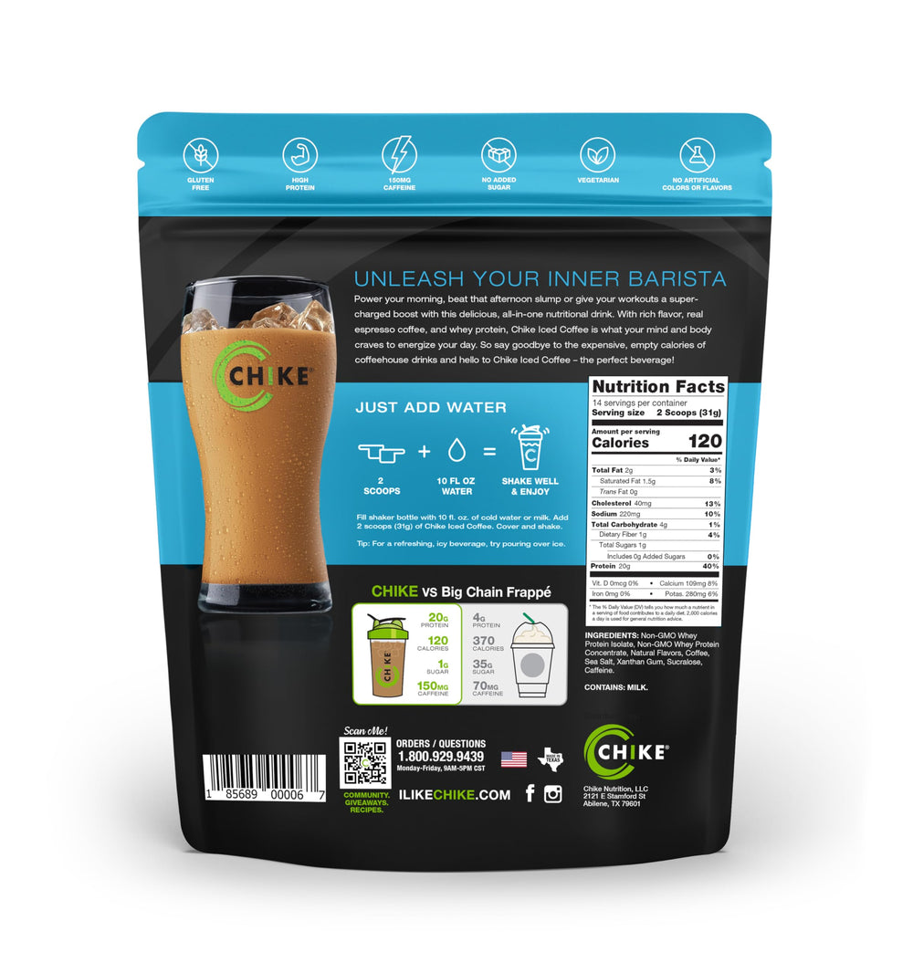 CHIKE Iced Coffee pour image shows real espresso and convenient ready-to-drink energy.