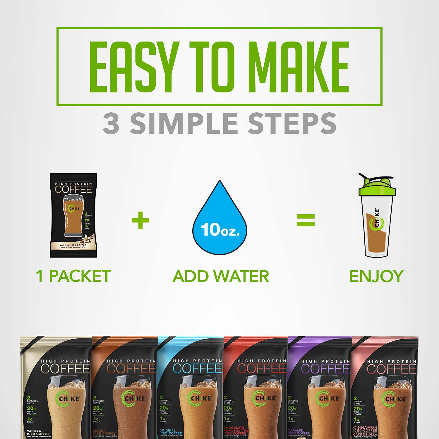 Chike high protein iced coffee sampler caramel flavor bottle with rich aroma and protein
