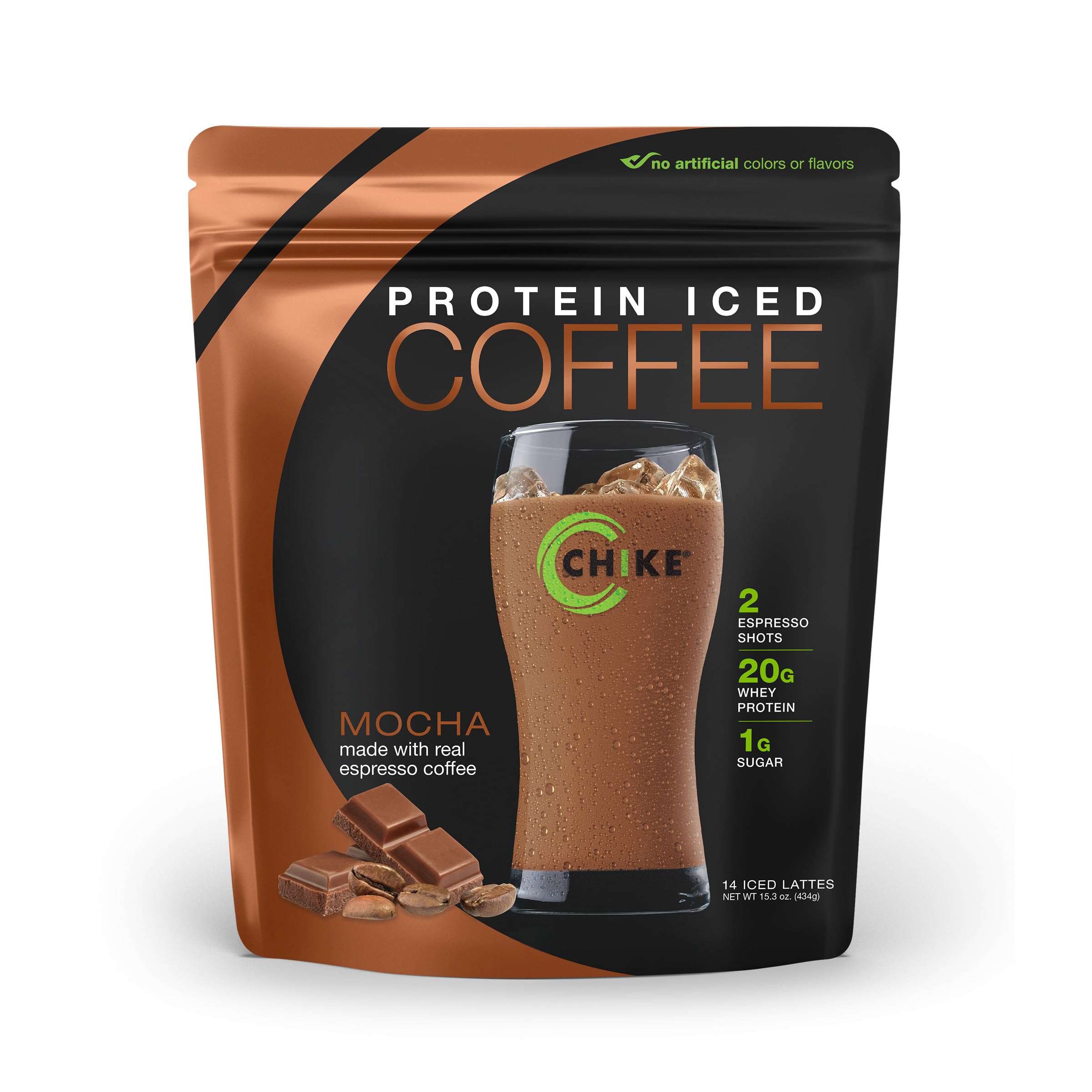 CHIKE Mocha High Protein Iced Coffee with espresso shot boosts morning energy.