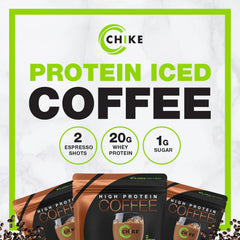 CHIKE glass-serve image emphasizes ready-to-drink convenience for workouts.