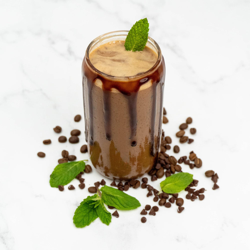 CHIKE Mocha Mint ingredients and packaging, showcasing non-GMO whey protein.