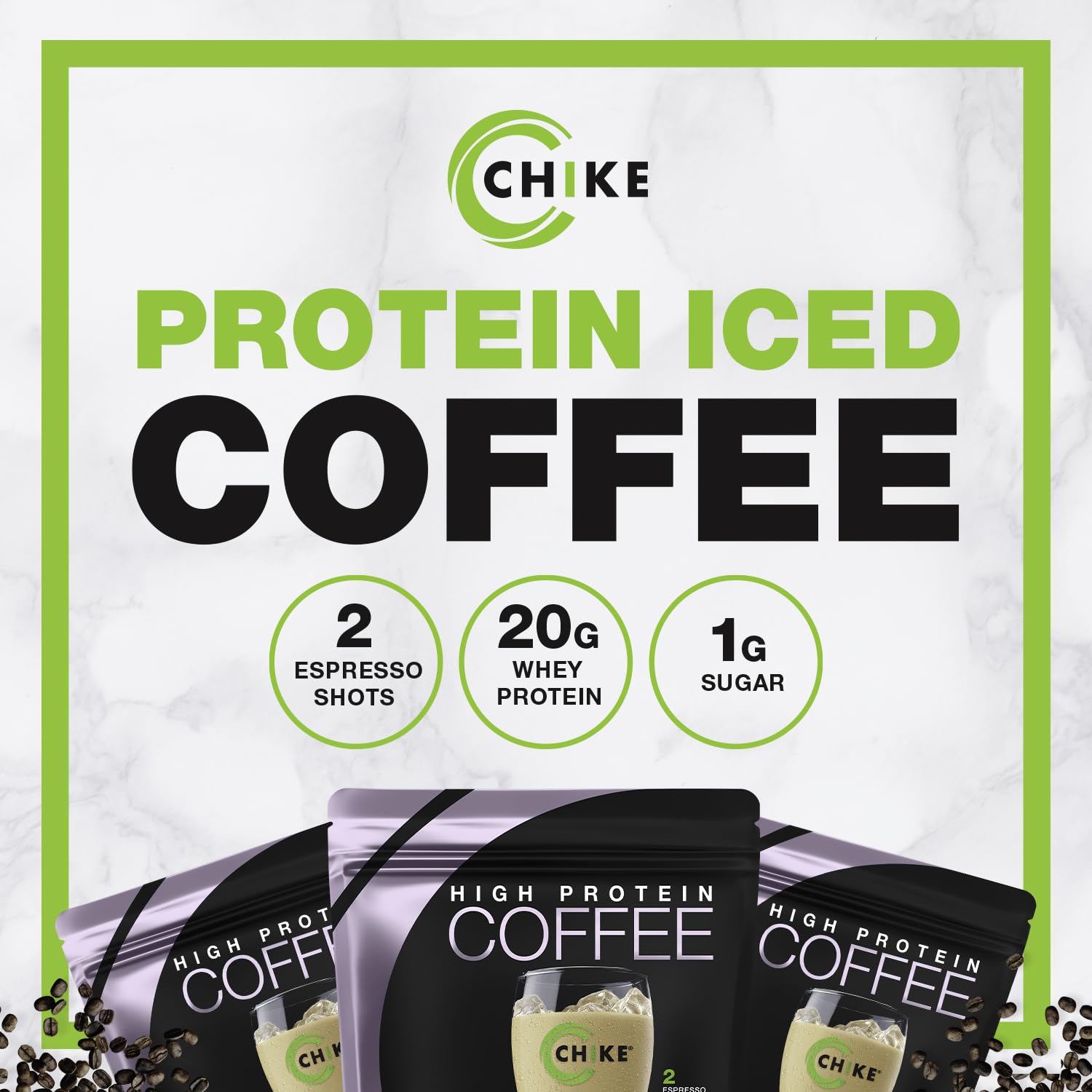 Chike Sweet Cream Iced Coffee splash showing 150 mg caffeine boost.