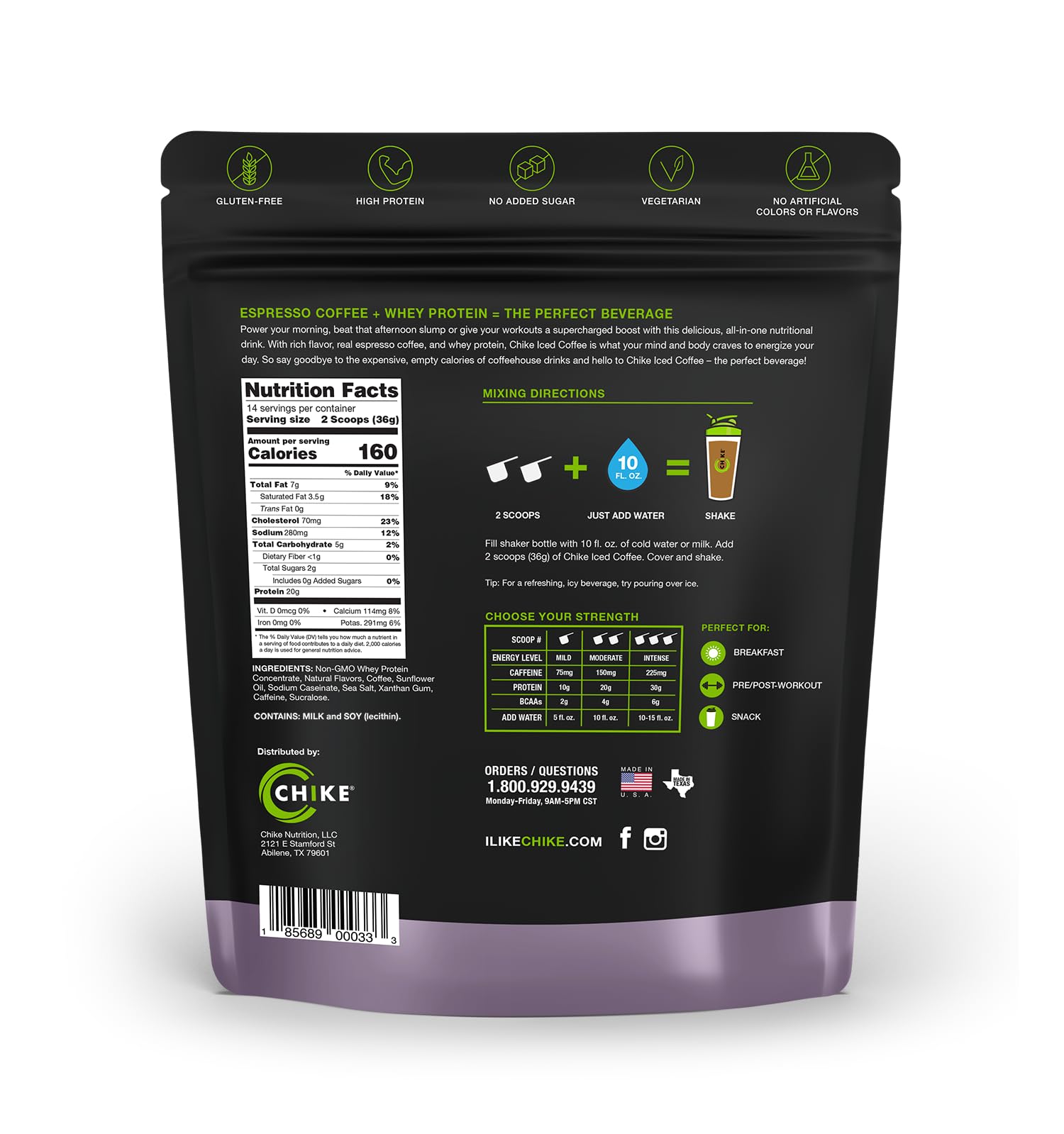 Chike Sweet Cream High Protein Iced Coffee label close-up highlighting flavor and nutrition.