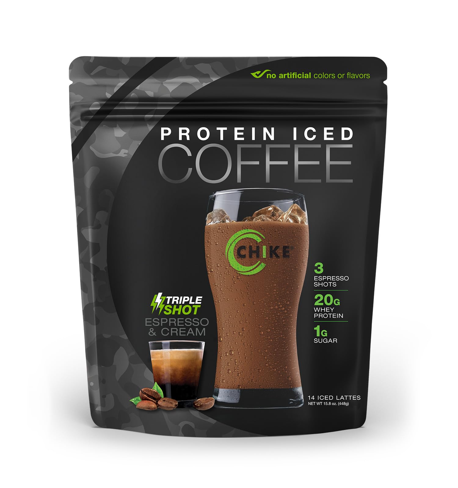CHIKE Triple Shot Espresso & Cream bottle offers protein-fueled energy for mornings.