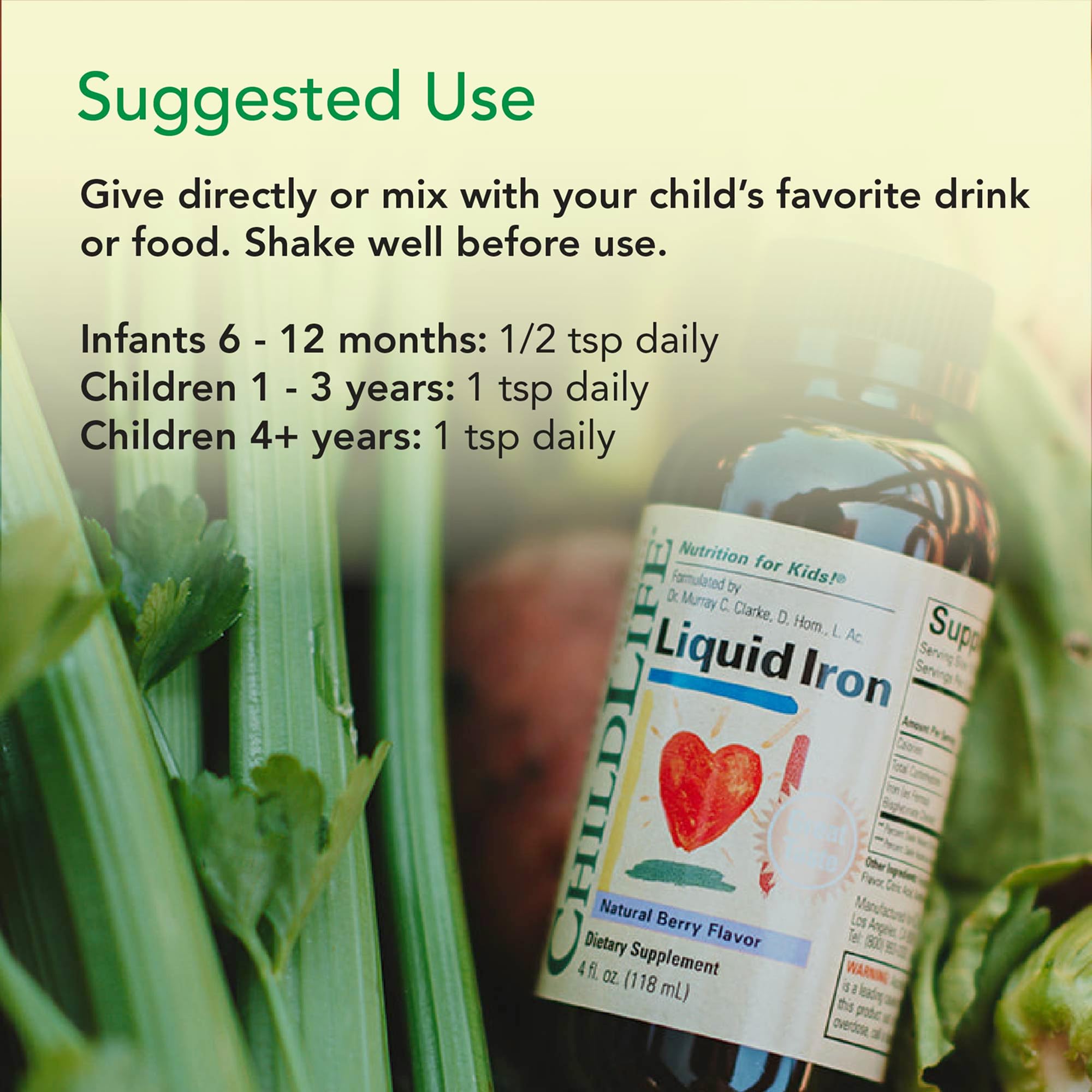 CHILDLIFE ESSENTIALS 4 oz bottle provides ongoing daily iron support.