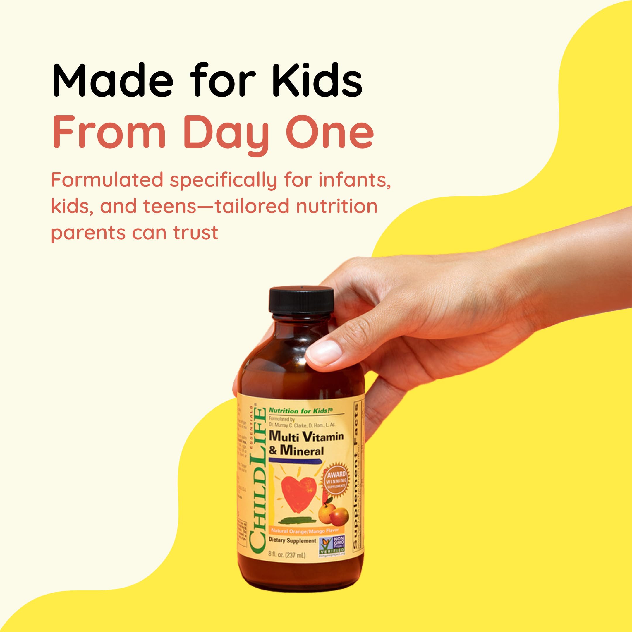 CHILDLIFE ESSENTIALS bottle on kitchen counter supports everyday use