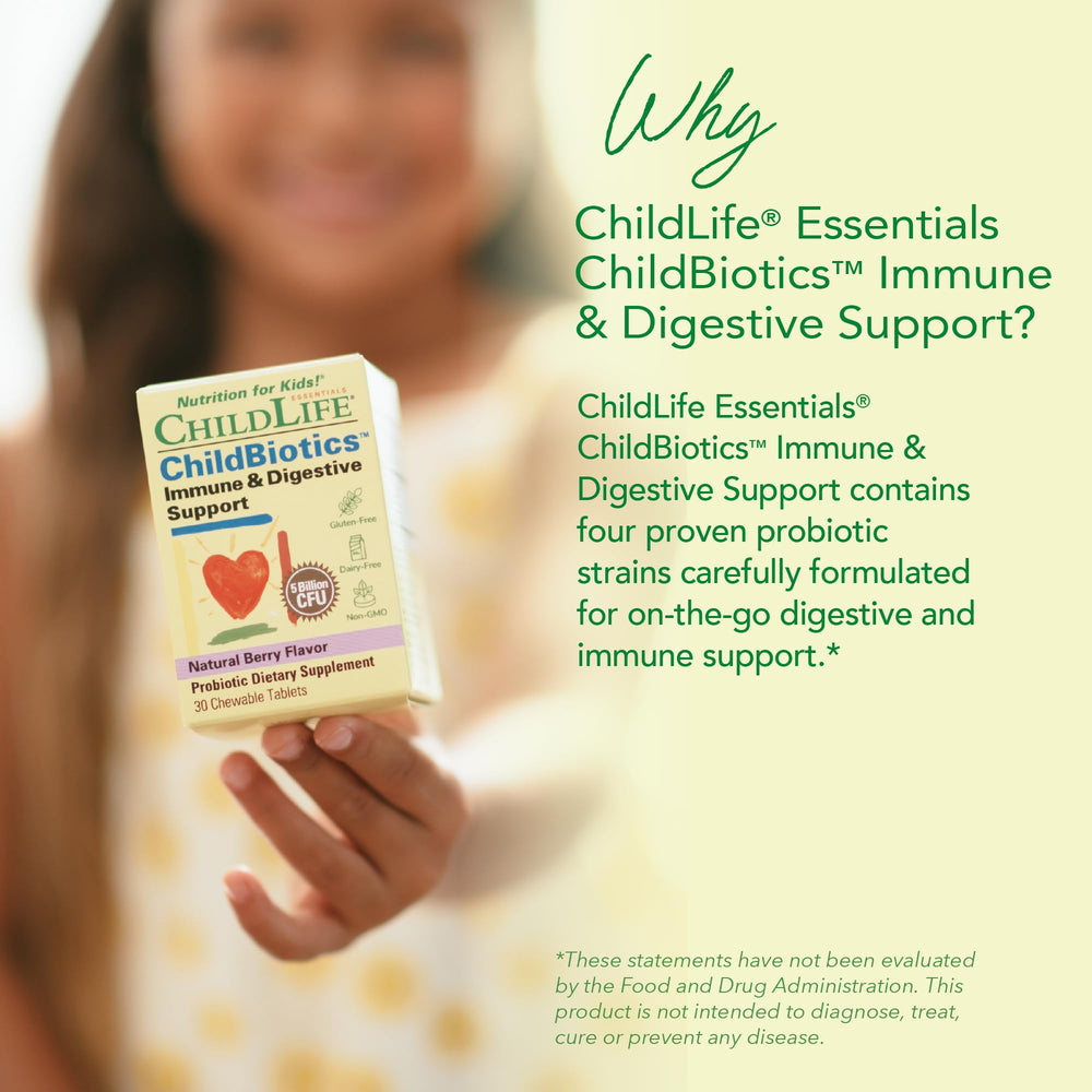 Berry flavored CHILDLIFE ESSENTIALS ChildBiotics chewables for daily probiotic routine
