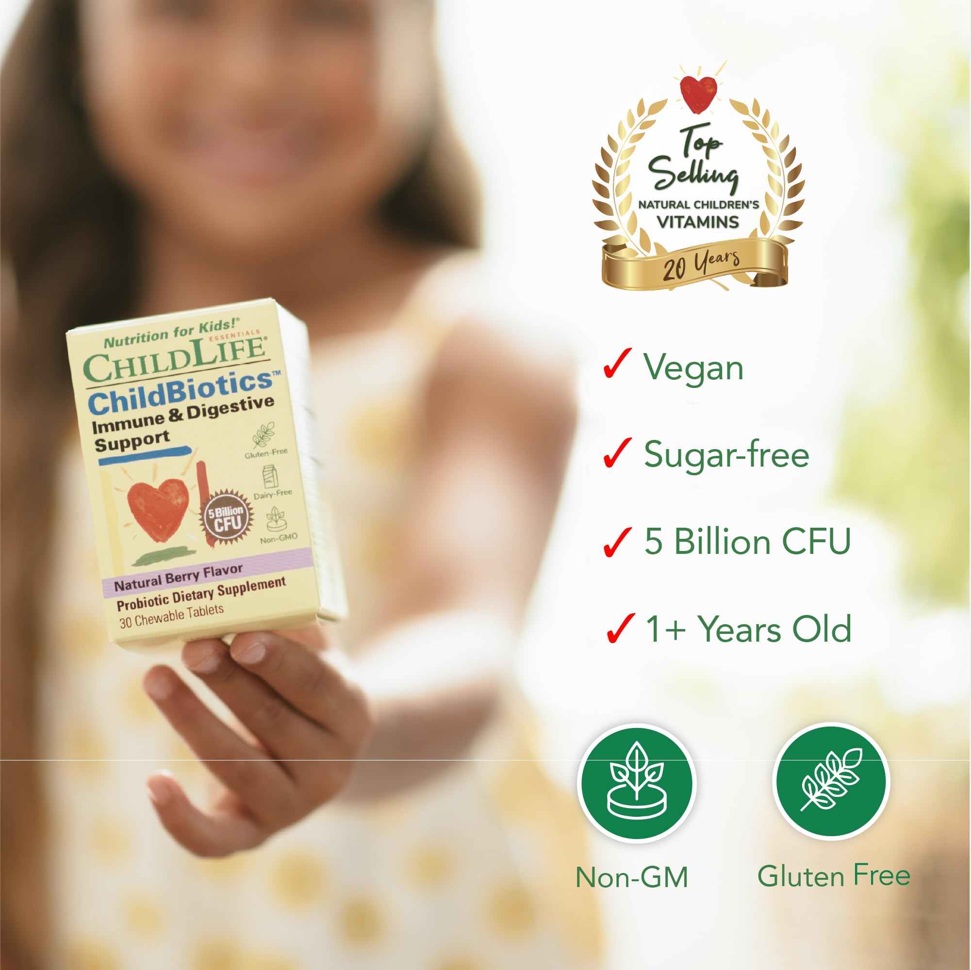 CHILDLIFE ESSENTIALS ChildBiotics dosage guidance on packaging for daily use