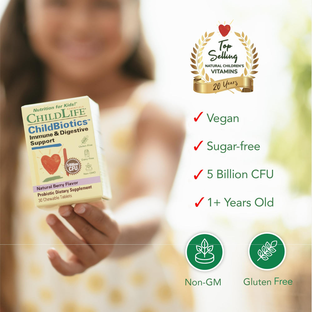 CHILDLIFE ESSENTIALS ChildBiotics dosage guidance on packaging for daily use