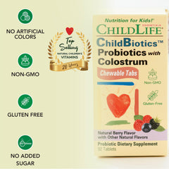 Child taking CHILDLIFE ESSENTIALS ChildBiotics chewables for easy daily care