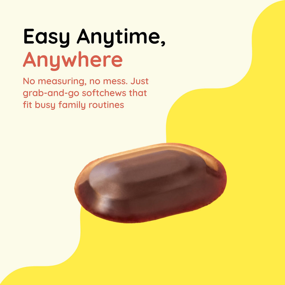 A spoon with CHILDLIFE ESSENTIALS Elderberry SoftChew ready to serve at mealtime.