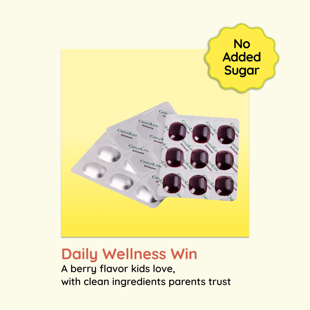 CHILDLIFE ESSENTIALS Elderberry SoftChew ingredients list highlights vitamin C and D3.