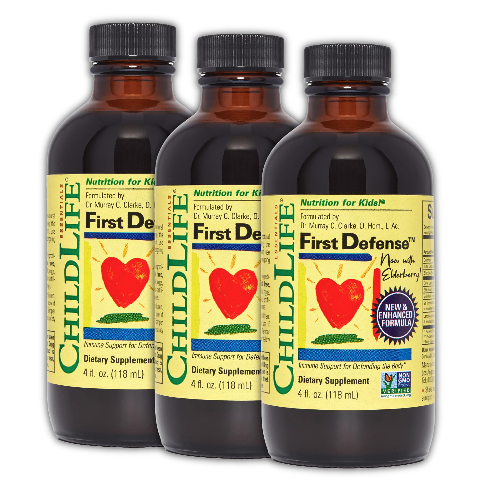 CHILDLIFE ESSENTIALS First Defense bottle label highlights gluten-free immune support for kids