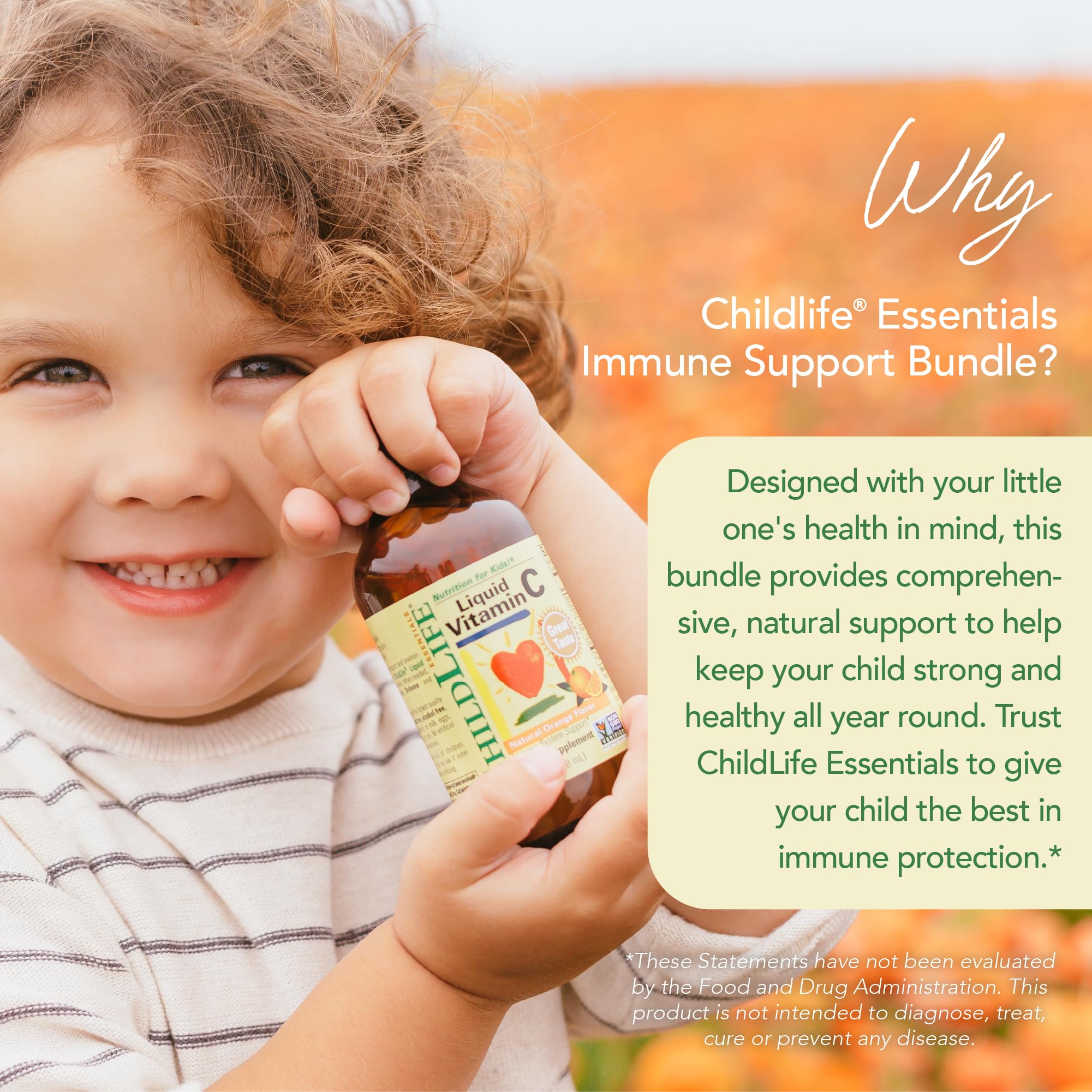 CHILDLIFE ESSENTIALS First Defense elderberry bottle highlighting elderberry blend for defenses.