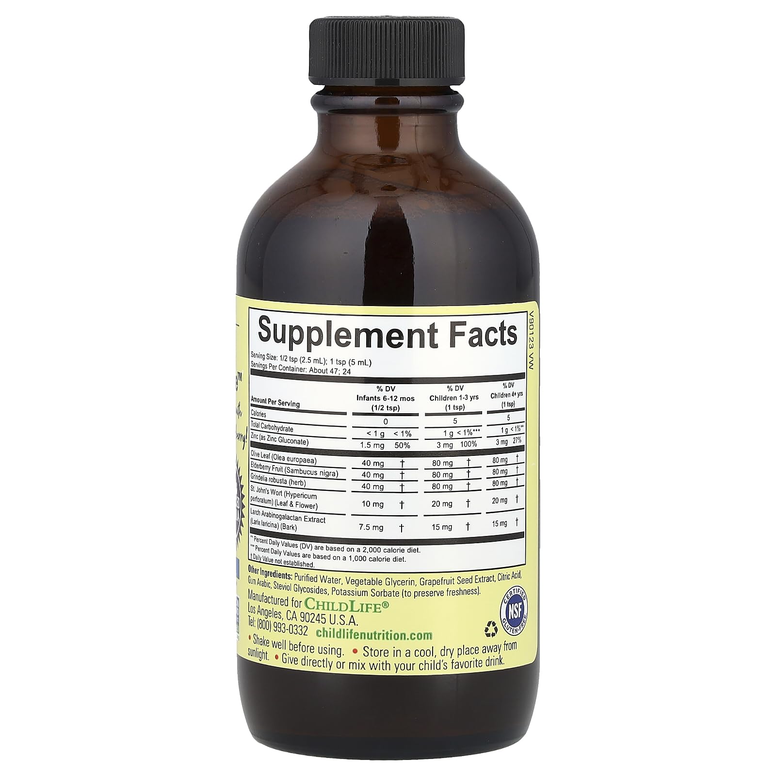 CHILDLIFE ESSENTIALS First Defense label highlights safe, child-friendly immune support.