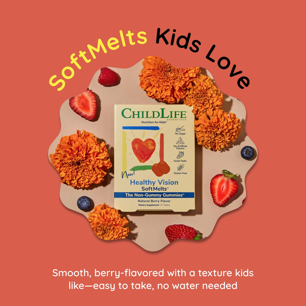CHILDLIFE ESSENTIALS Healthy Vision SoftMelt dissolves easily in the mouth for busy families.