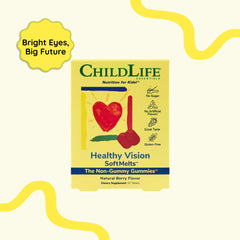 CHILDLIFE ESSENTIALS Healthy Vision SoftMelt shows one daily gummy for routine use.