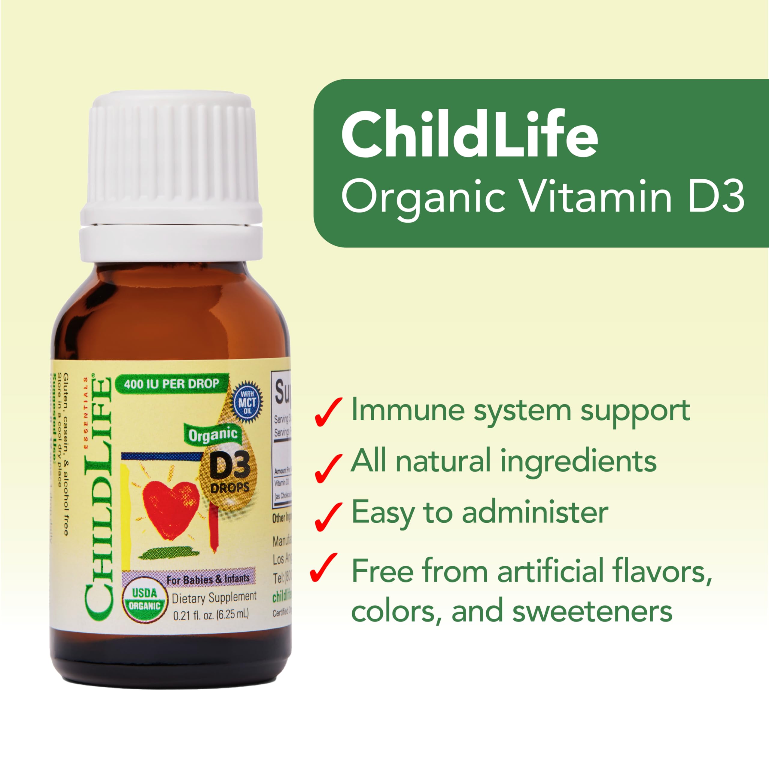 CHILDLIFE ESSENTIALS packaging emphasizes immune health and bone support features.