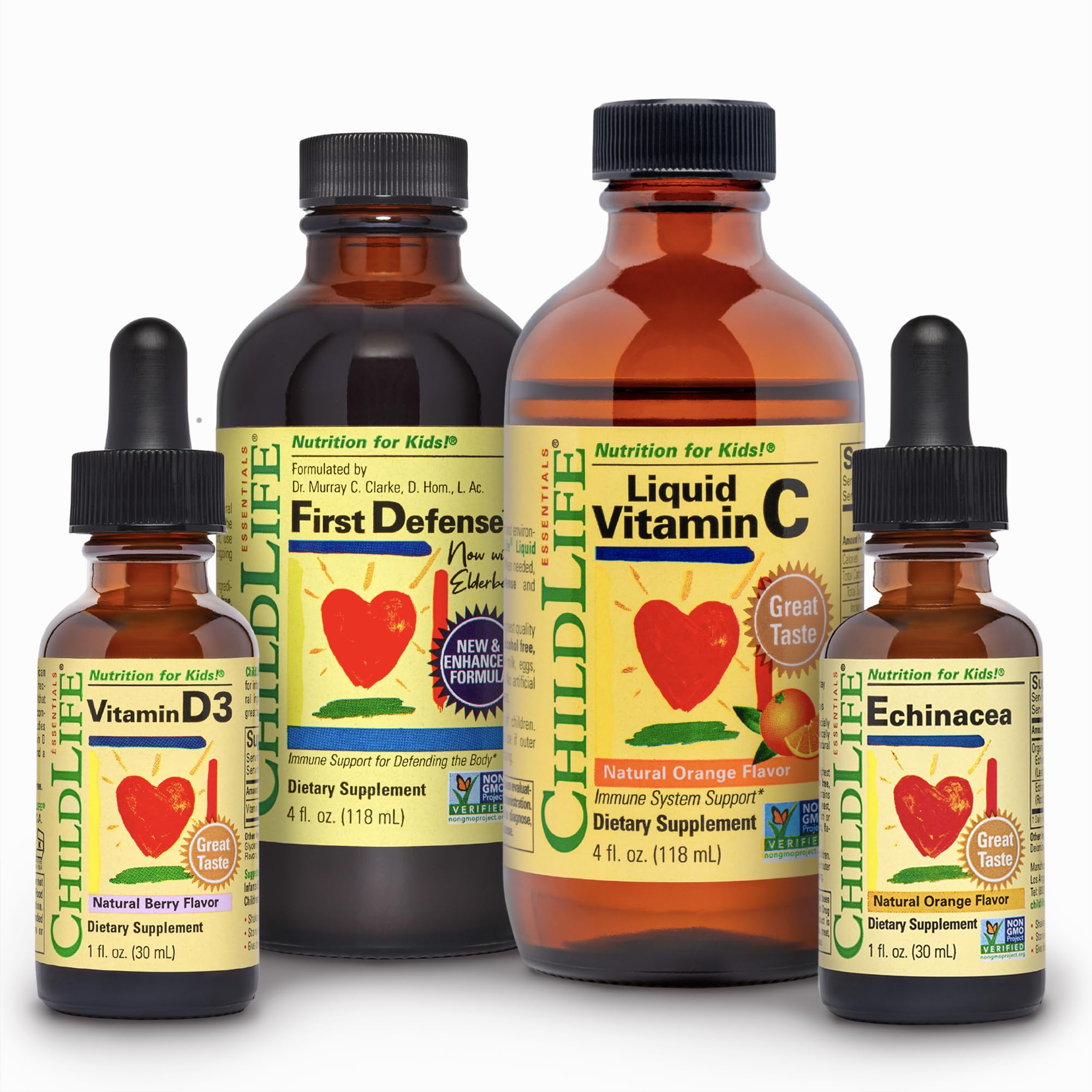 CHILDLIFE ESSENTIALS Immune Support 4-Pack bottles for daily kid-friendly immune care.