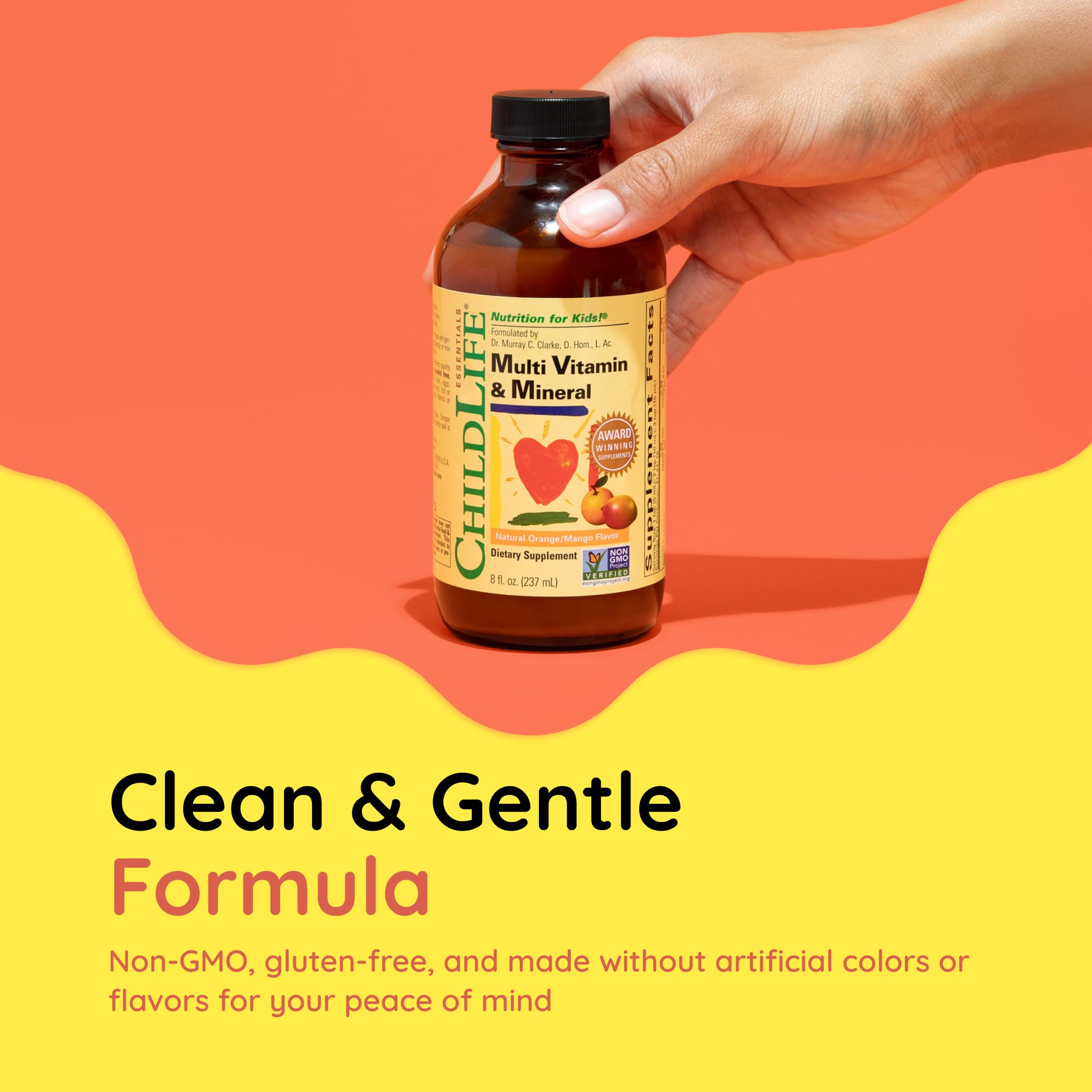 CHILDLIFE ESSENTIALS kid smiles beside bottle for healthy daily routine