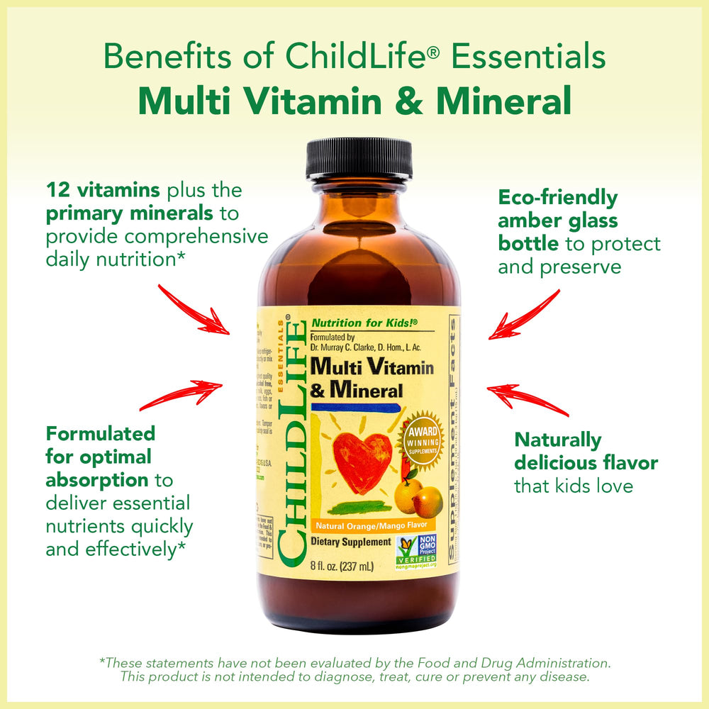 CHILDLIFE ESSENTIALS Kids Multivitamin liquid form offers palatable daily nutrition.