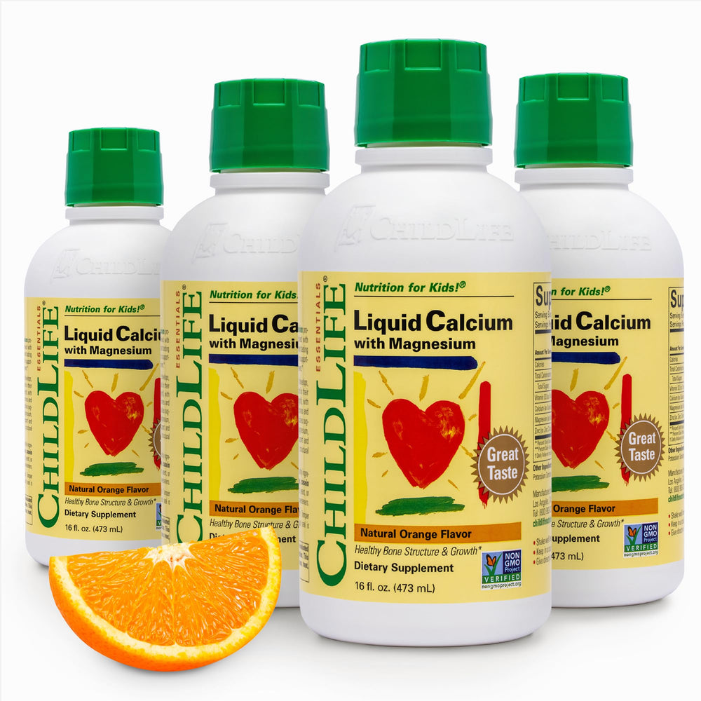 ChildLife Essentials liquid calcium bottle front shows easy daily nutrition for kids