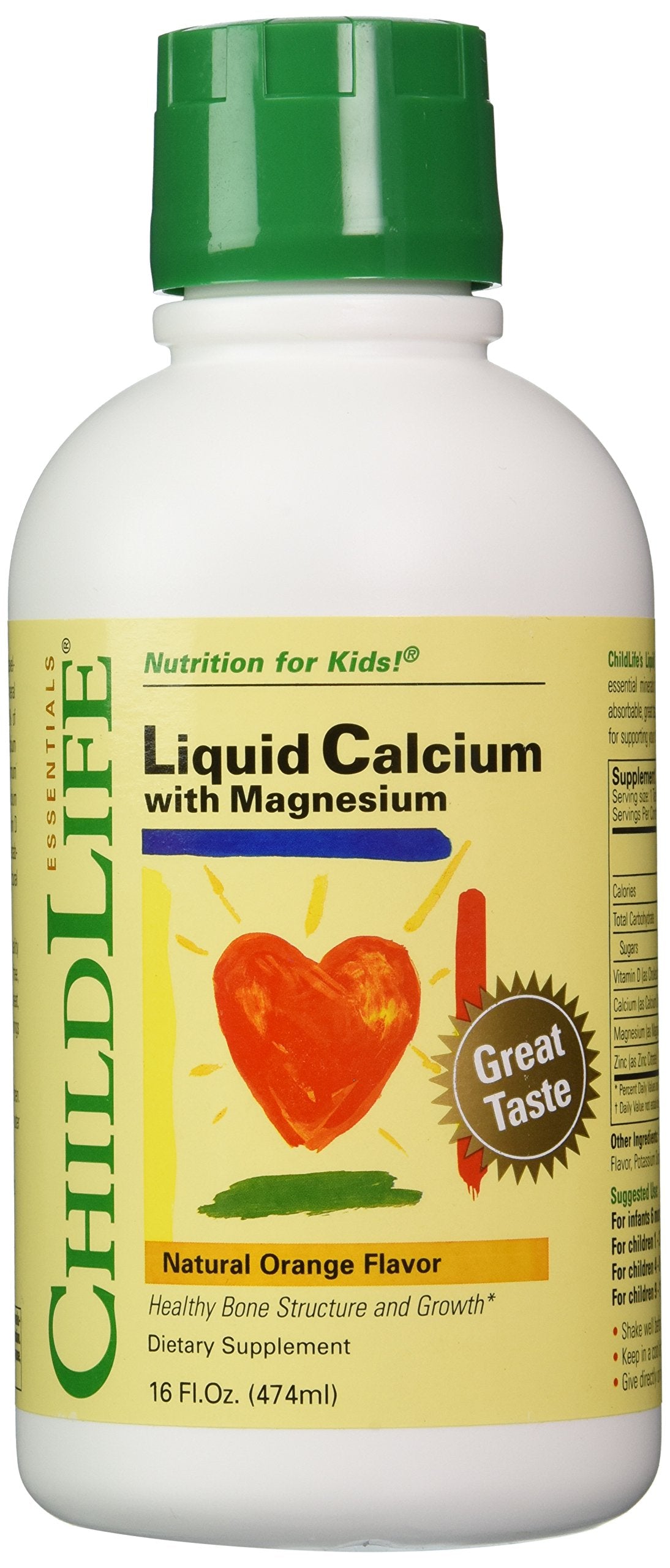 CHILDLIFE ESSENTIALS measuring-spoon-dosing shows kid-friendly serving guidance for ages 6 months and up.