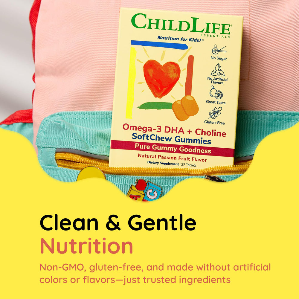 CHILDLIFE ESSENTIALS Omega-3 SoftChews daily dosage guidance helps parents track intake.