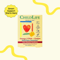 CHILDLIFE ESSENTIALS Omega-3 SoftChews kid eating the fruity chew.