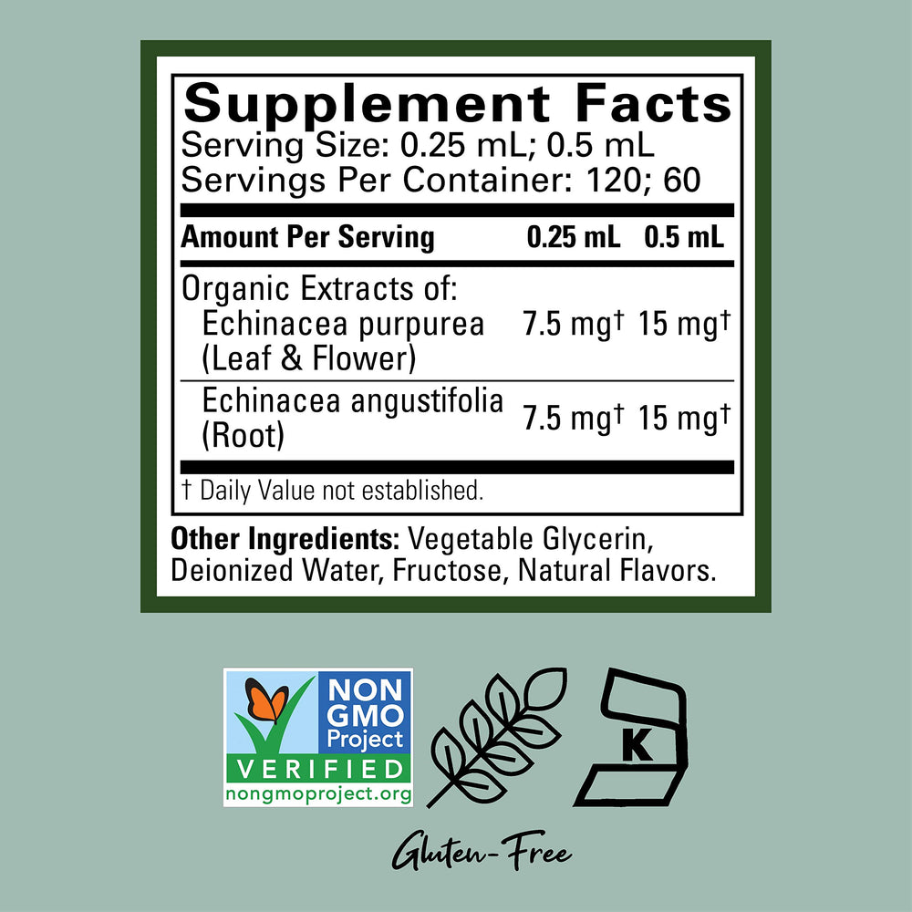 Child Life Essentials Echinacea orange-flavored liquid, kid-friendly taste.