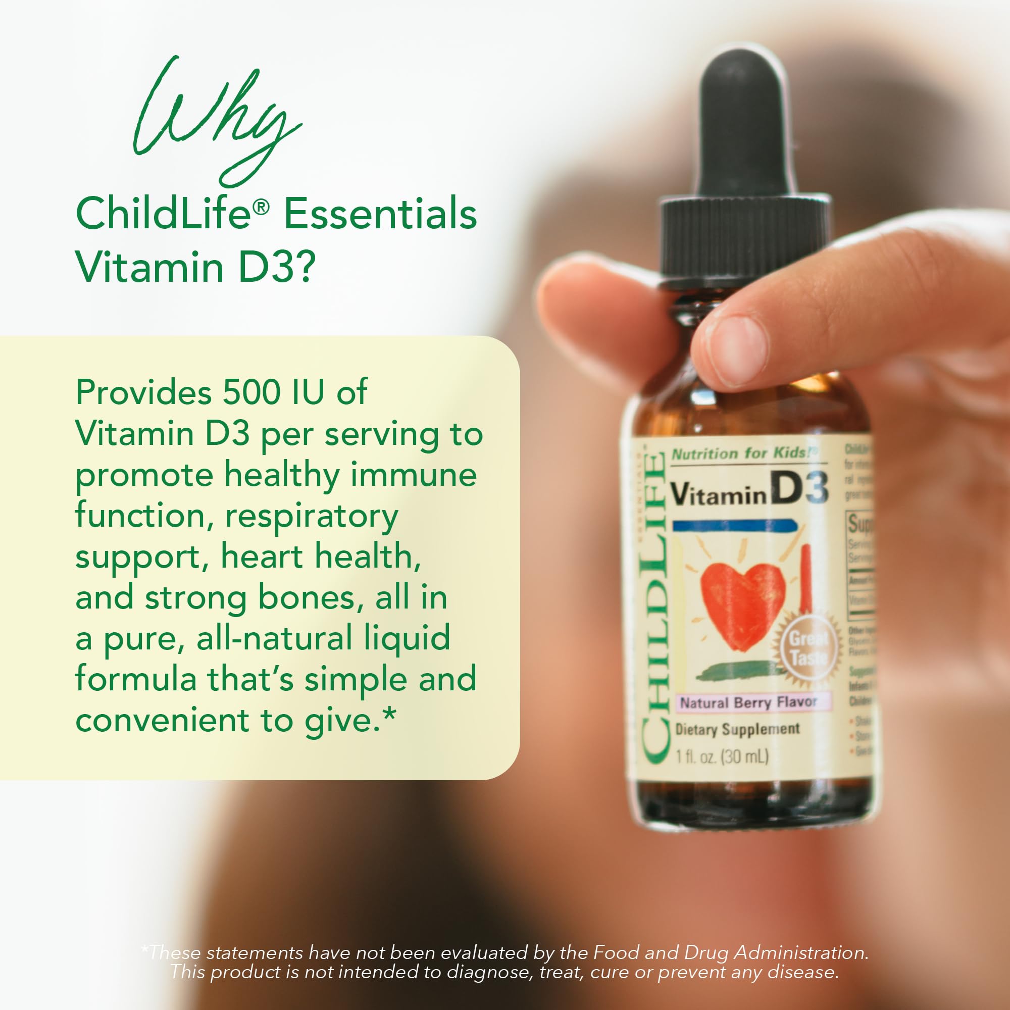 ChildLife Essentials Vitamin D3 Drops berry flavor appeals to picky eaters.