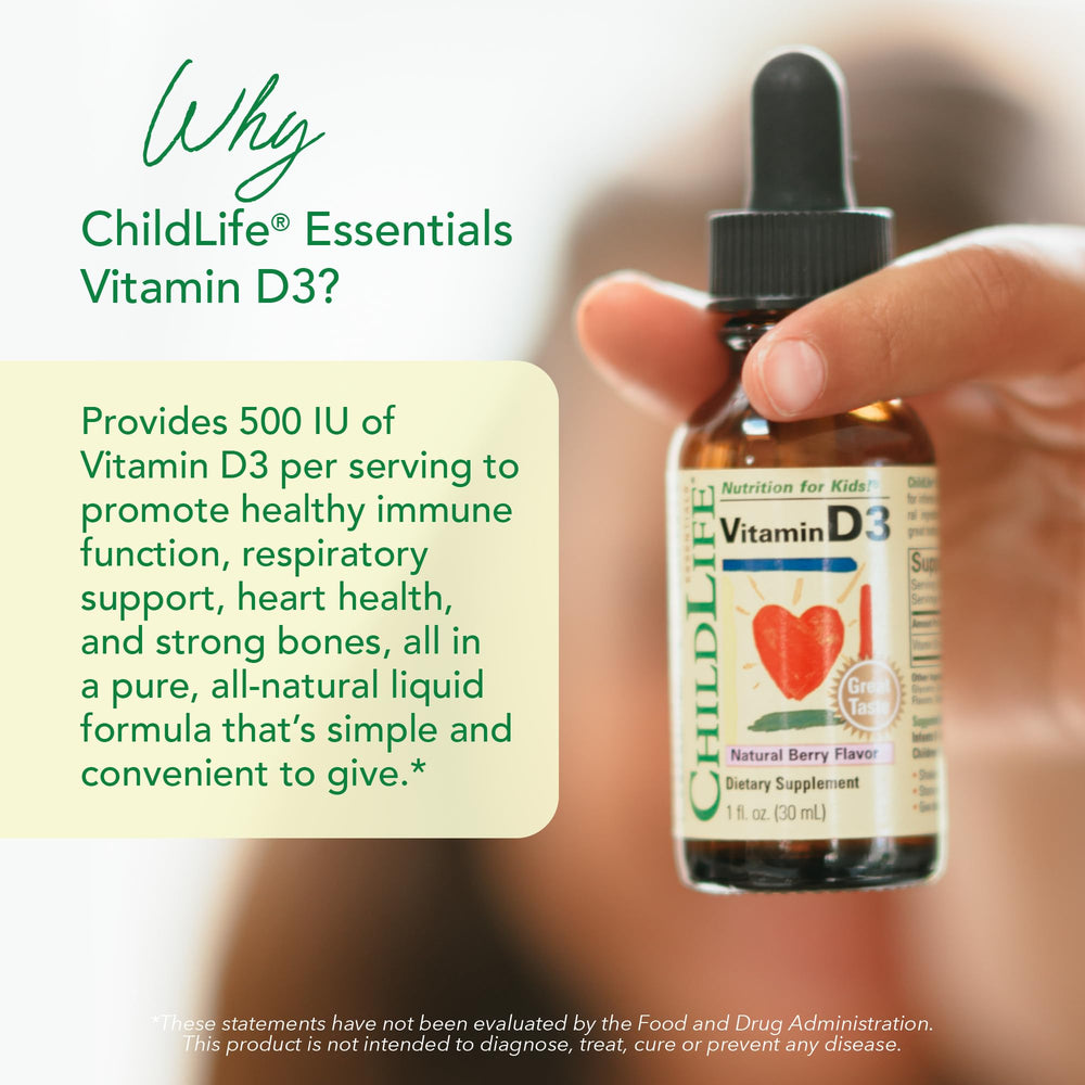 ChildLife Essentials Vitamin D3 Drops berry flavor appeals to picky eaters.