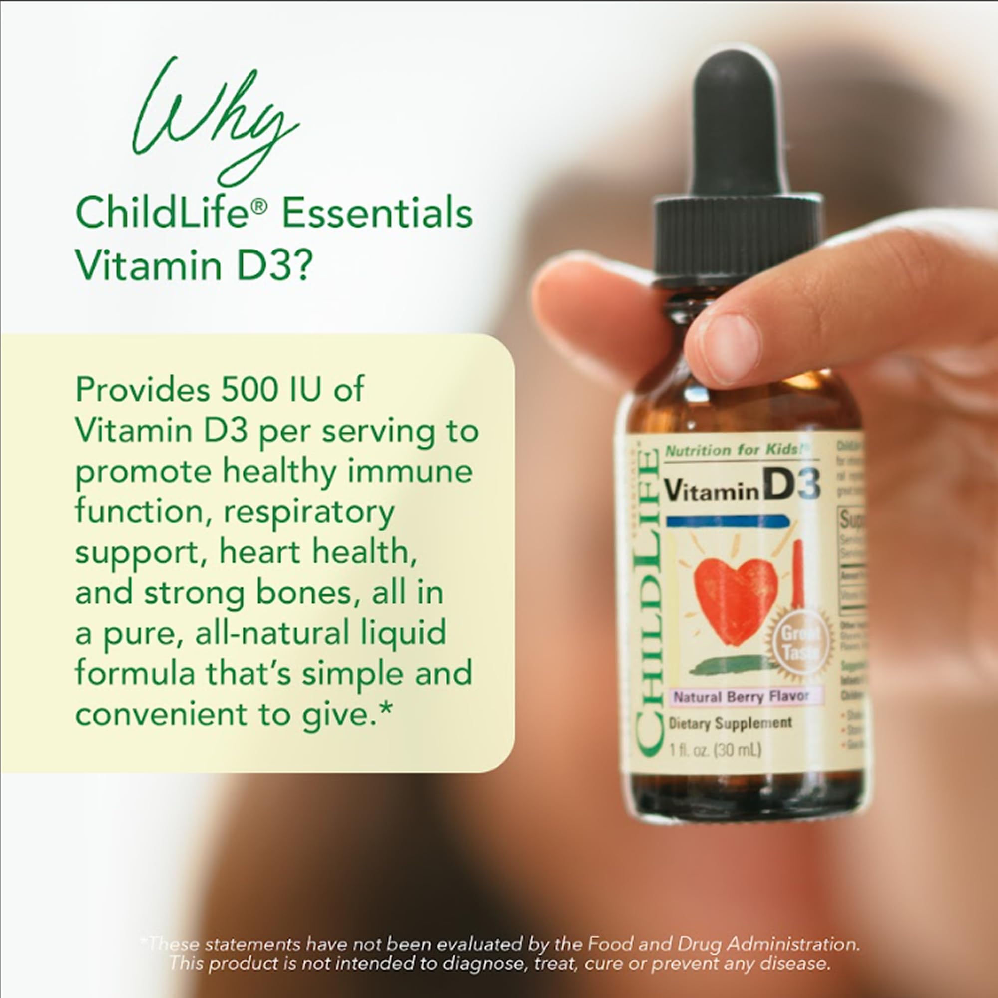 Dropper for CHILDLIFE ESSENTIALS Vitamin D3 Drops demonstrates easy dosing.