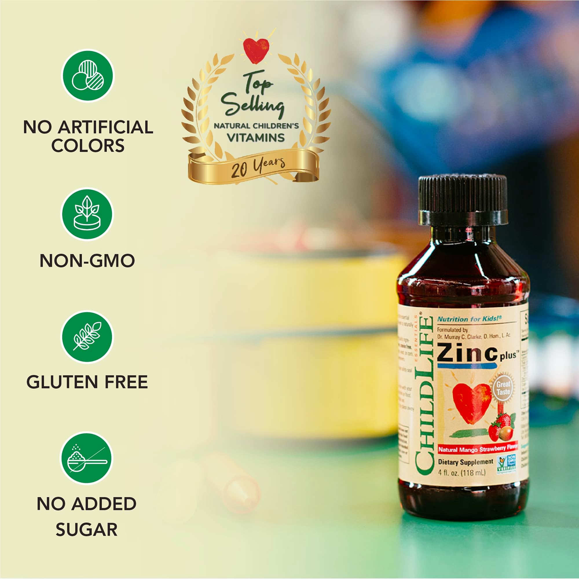 CHILDLIFE ESSENTIALS zinc plus mango strawberry flavor appeals to children.
