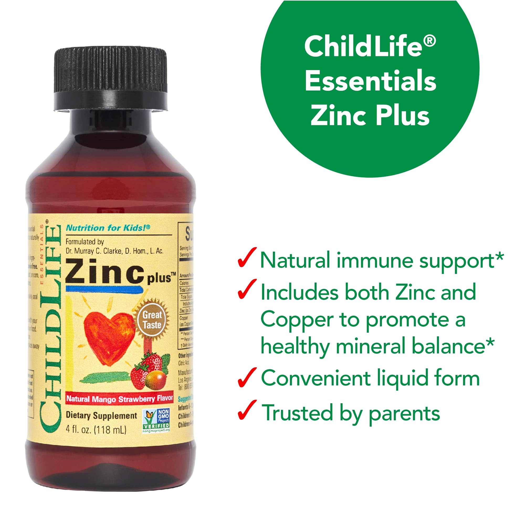CHILDLIFE ESSENTIALS Zinc Plus dropper and bottle showing copper balance feature.