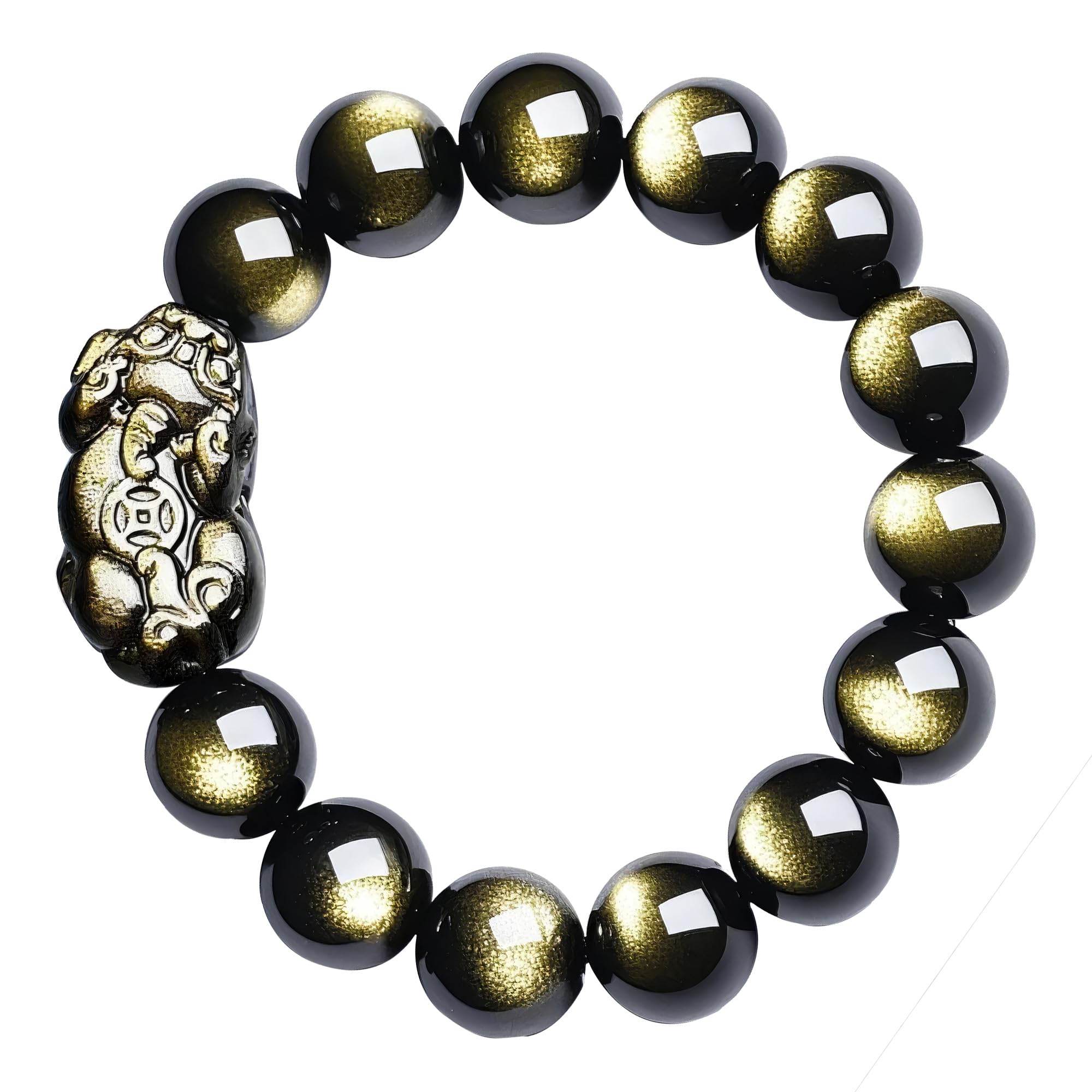 Chiorgone Golden Obsidian Pi Xiu bracelet with stylish 14mm beads for prosperity