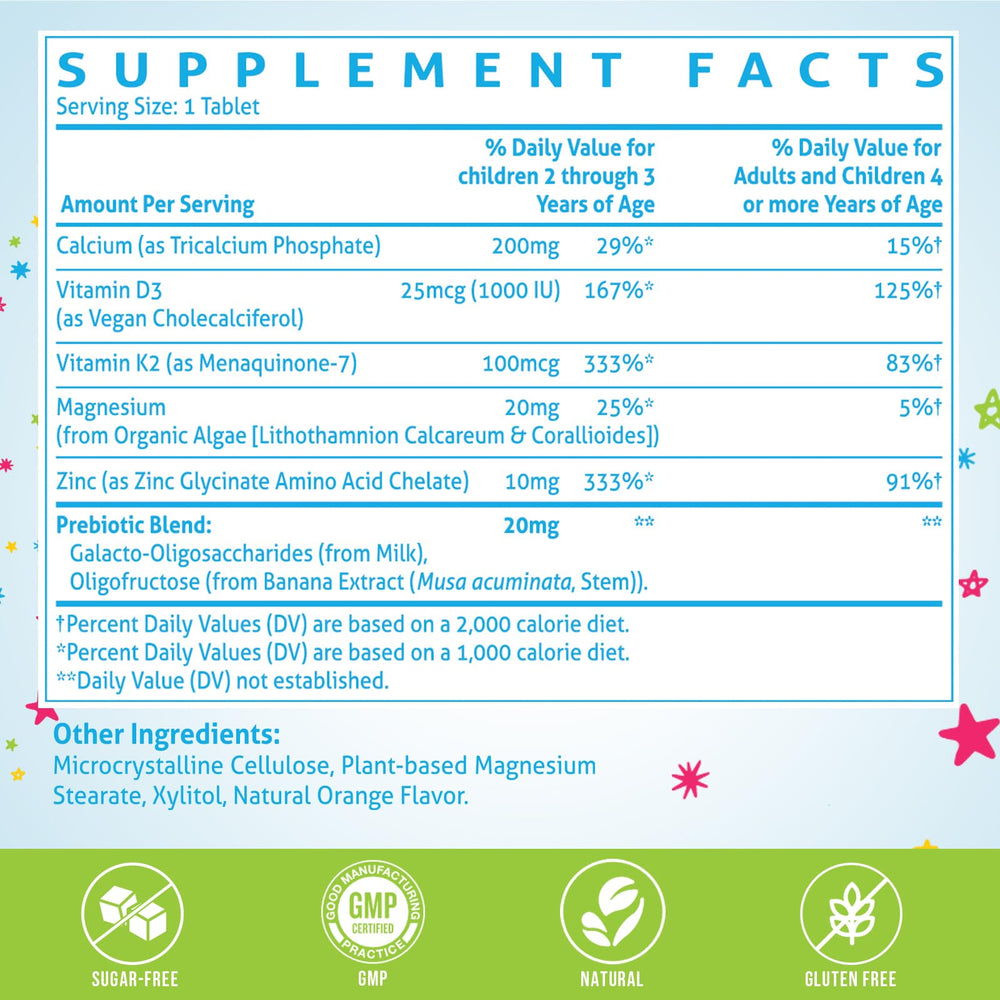 ChiQwench vitamin D3 and K2 supplement aids calcium use in growing bones.