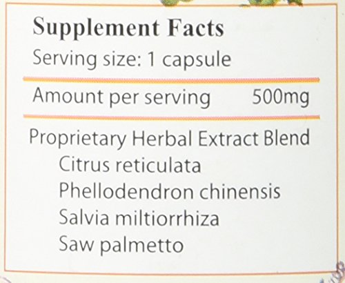 Bottle label on Prosta Chi bottle showing 120 capsules for a practical monthly supply.