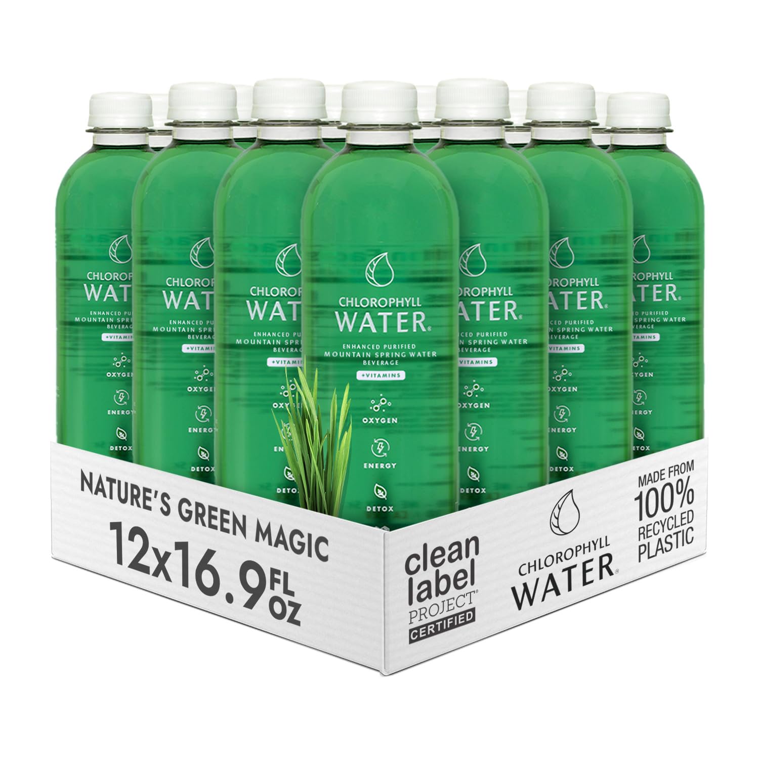 Chlorophyll Water bottle pour shows convenient dosing for a refreshing energy boost.