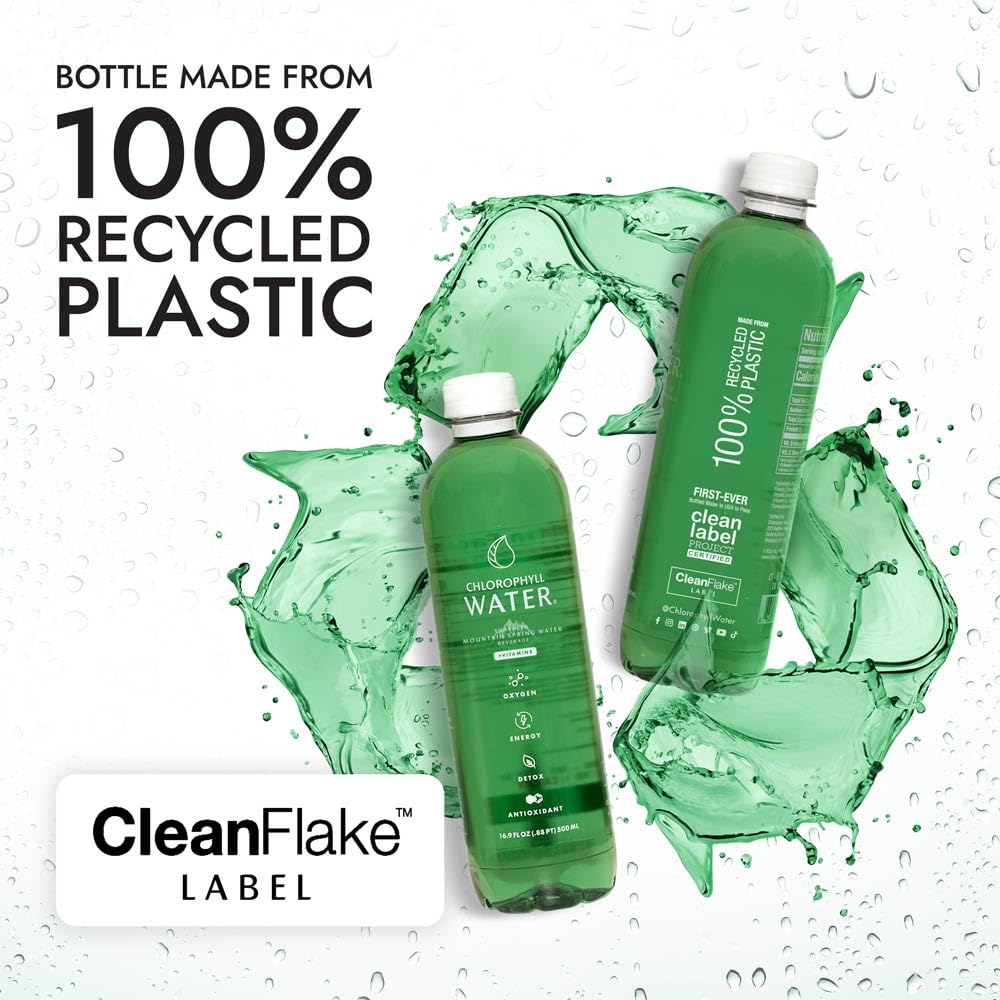 Chlorophyll Water clean label badge on packaging for ingredient transparency.