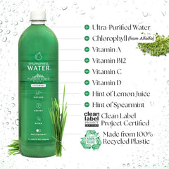 Nutrition label on Chlorophyll Water Drops highlights added vitamins A, B12, C, D3
