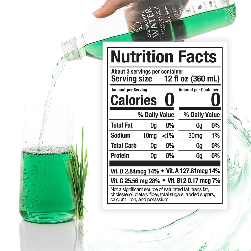Pouring Chlorophyll Water Drops into a glass for refreshing hydration
