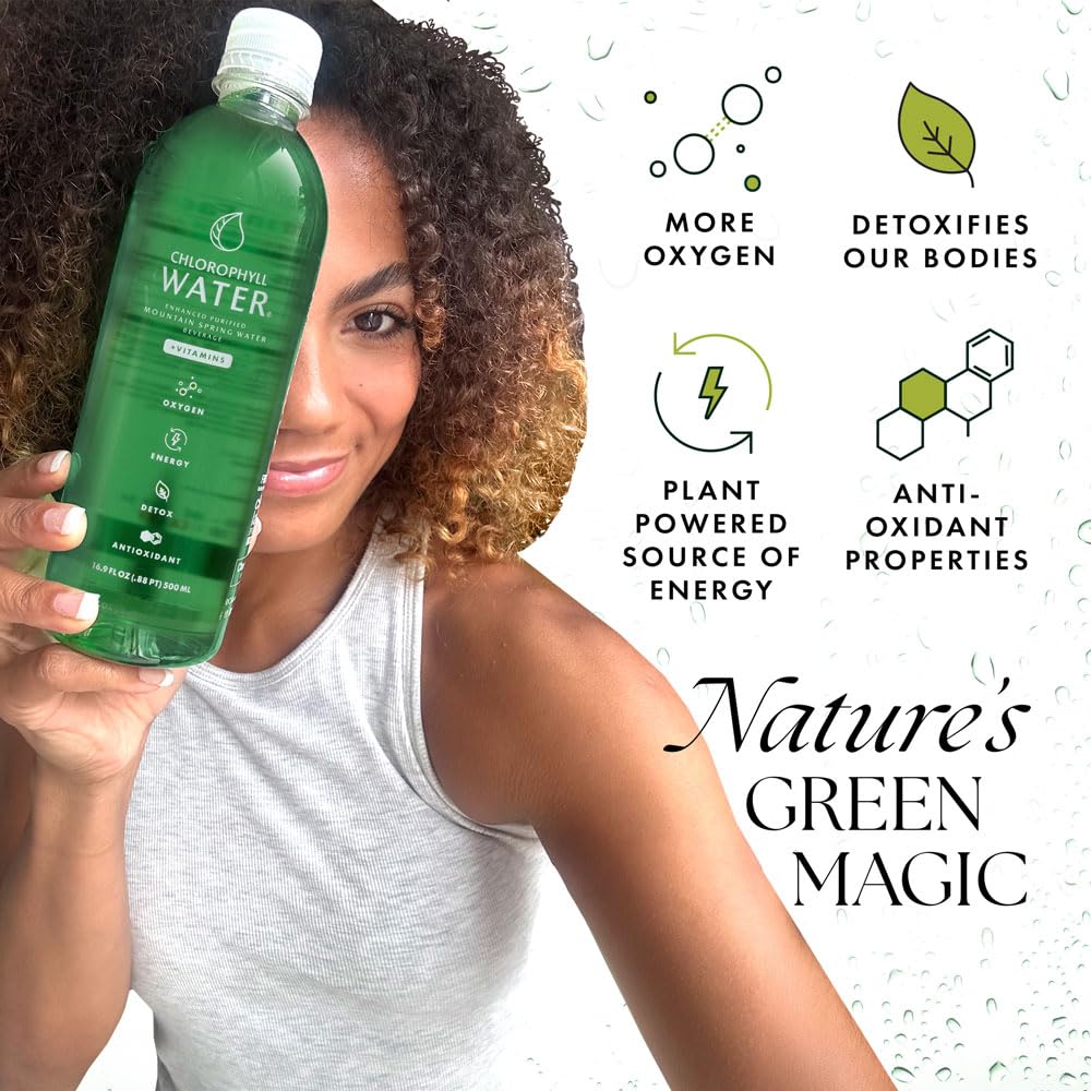 Chlorophyll Water peppermint flavor on label signaling a light, refreshing taste.
