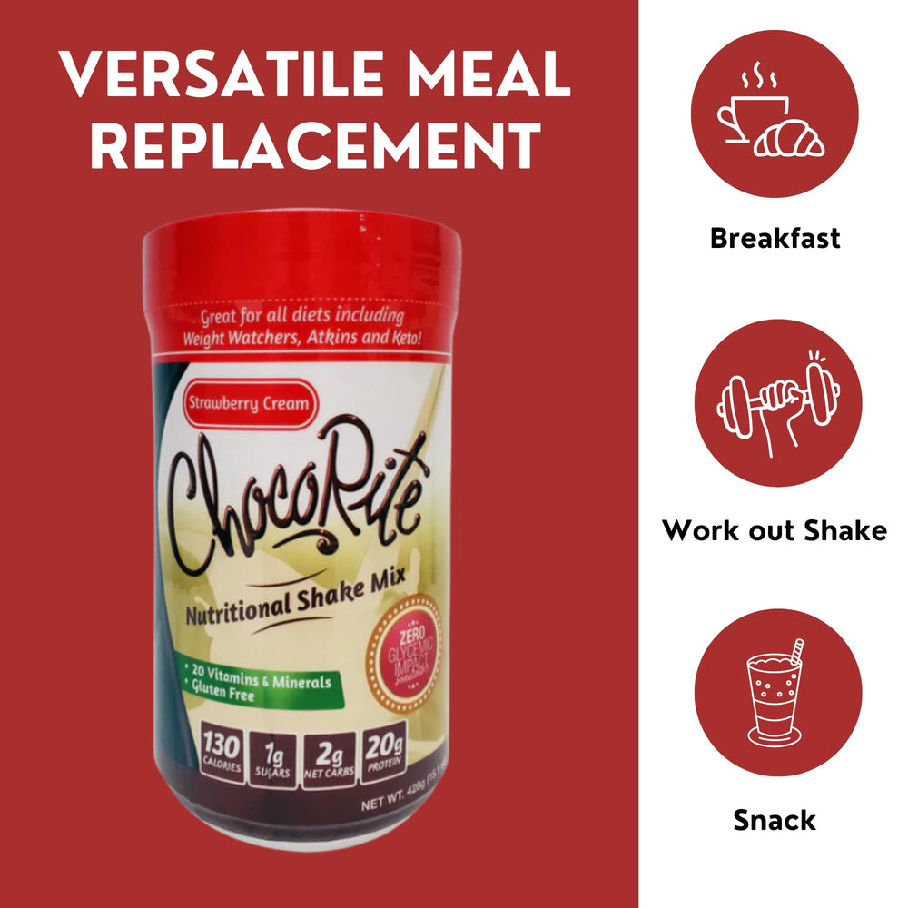 ChocoRite Strawberry Cream shake blended with frozen berries for a creamy smoothie.
