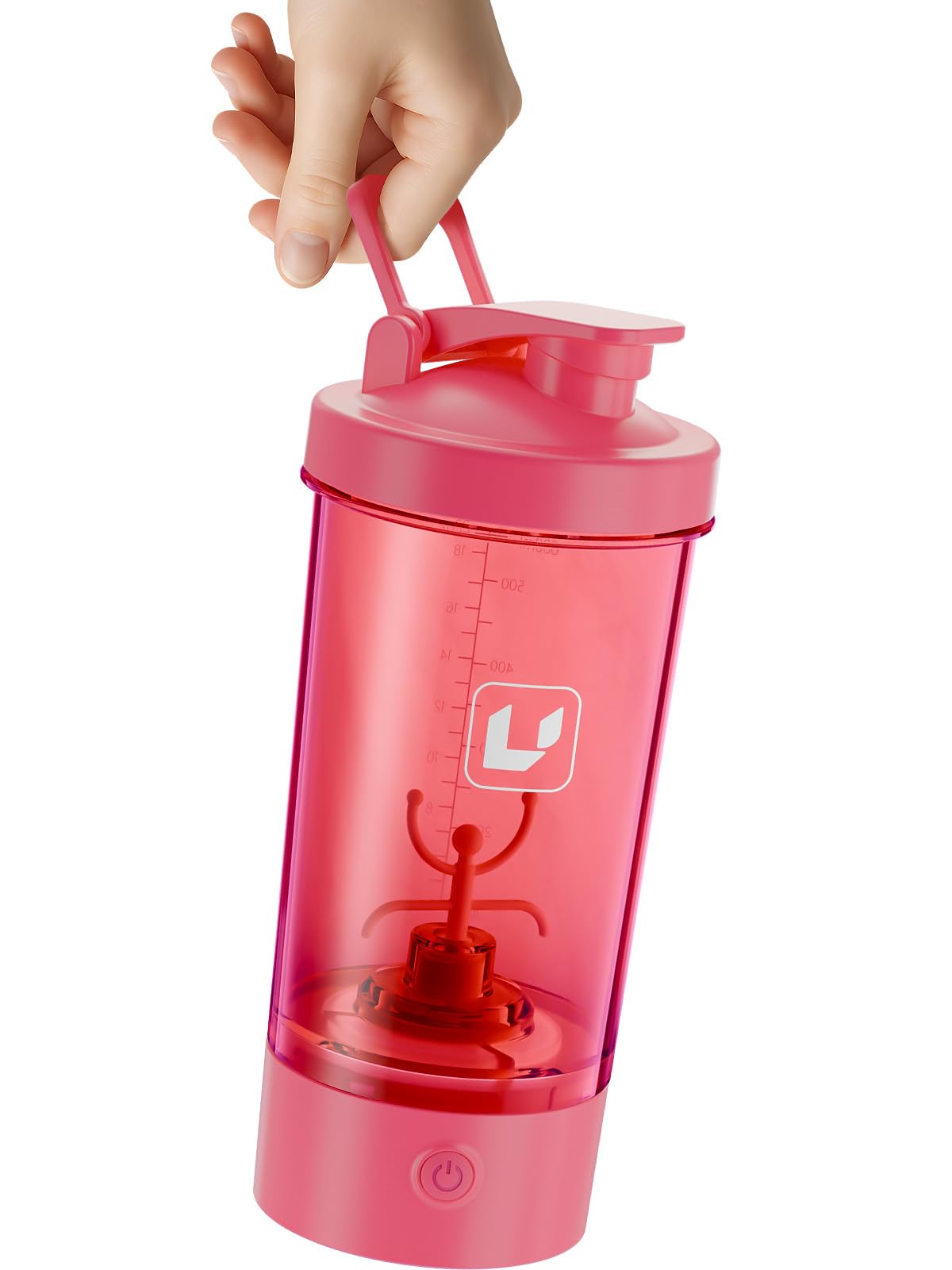 Cholas electric shaker bottle cap-off view showing easy ingredient loading.