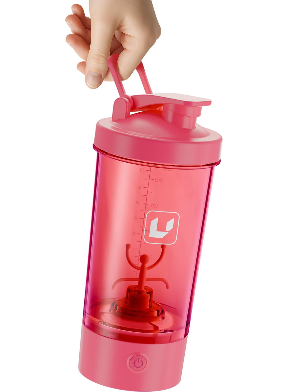 Cholas electric shaker bottle cap-off view showing easy ingredient loading.