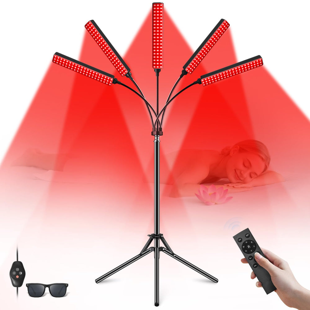 Cholas red light therapy with five heads for full-face and body coverage.