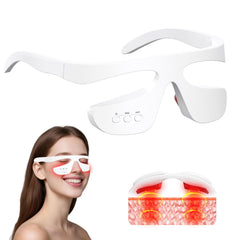 Choufaly under-eye red light glasses on face reducing puffiness and tired eyes.