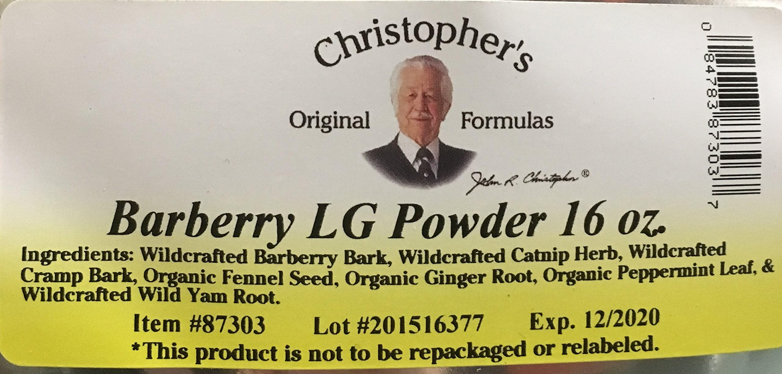 Christopher's Barberry lg powder 16-oz packaging on pantry shelf for baking