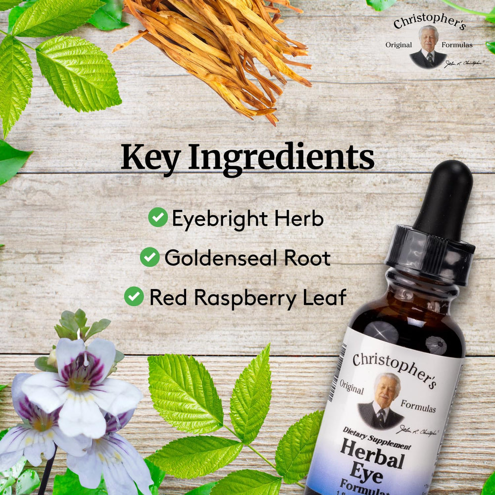 Christopher's Eyebright ingredients highlighting premium herbal extracts for eye care